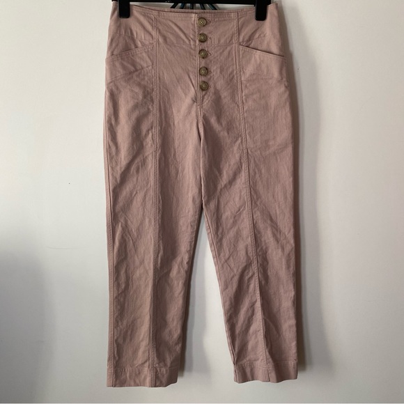 High-Waisted Button-Front Pants - Pink - Picture 2 of 6